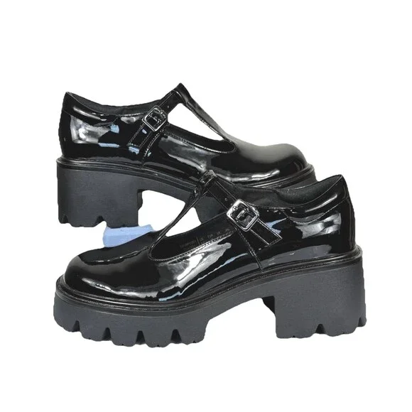 Dream Pairs Chunky Platform Mary Jane Shoes Black Patent Lug Sole 8.5 - Picture 4 of 12